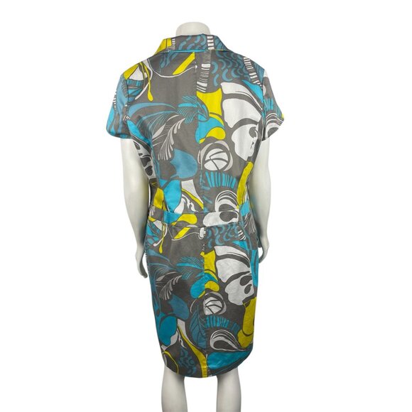 Lafayette 148 Knee Length Printed Shirt Dress Size 10 Zip Short Sleeve Pockets - Picture 3 of 8